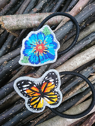 ZAKKURI EMBROIDERY 花と蝶のヘアゴム